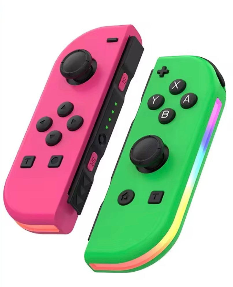 Joypad (L/R) für Nintendo Switch, Gamepad Controller mit LED/Turbo/Wake-up/Screenshot/Bewegungssteuerung / Pink-Grün