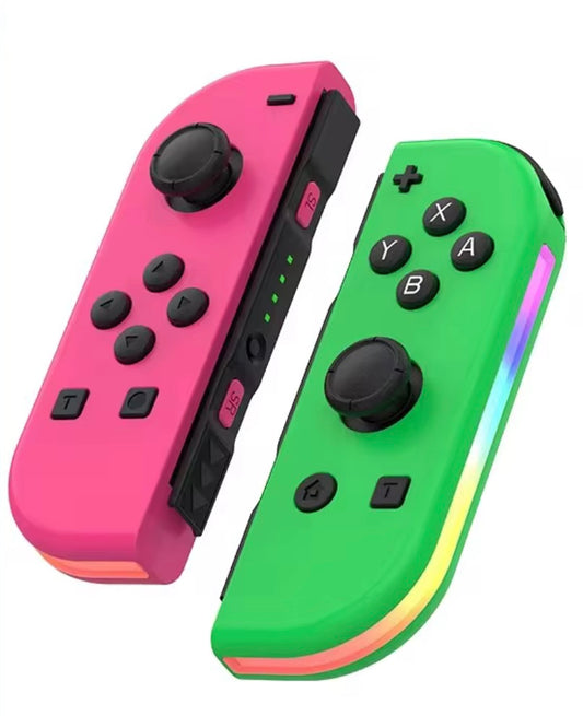 Joypad (L/R) für Nintendo Switch, Gamepad Controller mit LED/Turbo/Wake-up/Screenshot/Bewegungssteuerung / Pink-Grün
